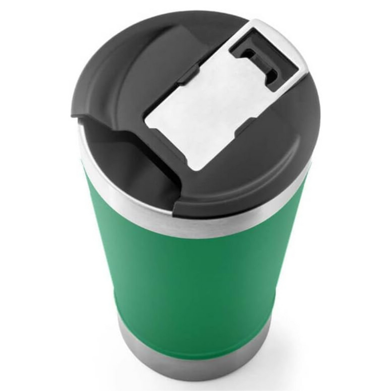 Copo Térmico Inox 473ml com Tampa e Abridor Verde – Estilo, Praticidade e Temperatura na Medida Certa