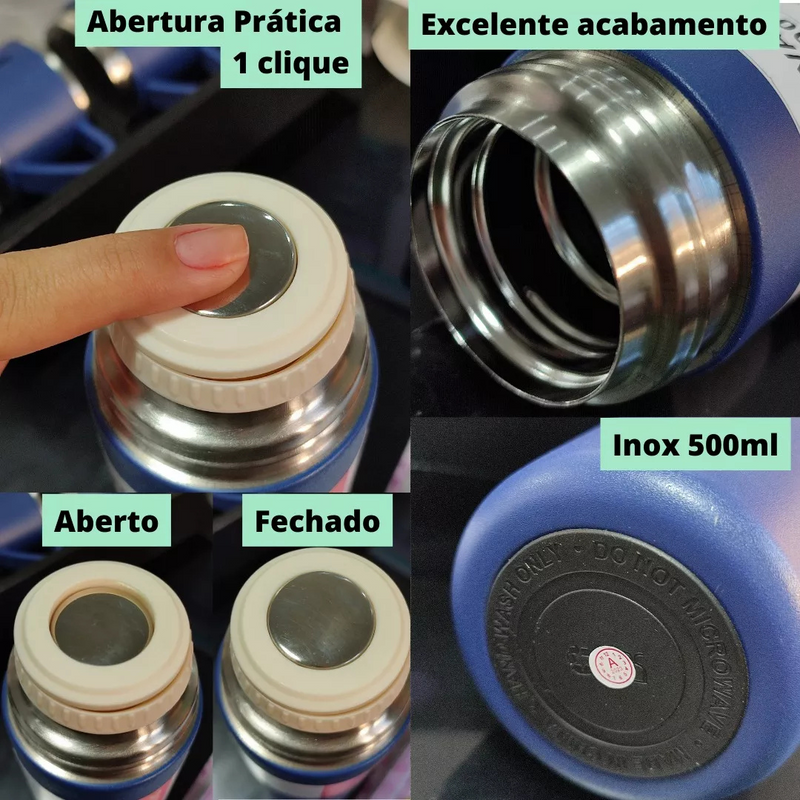 Kit Garrafa Térmica 500ML + 3 Xícaras em Aço Inoxidável - Azul Marinho | Estilo, Durabilidade e Conservação