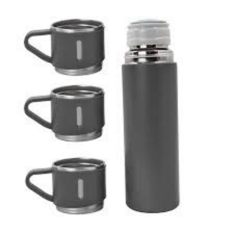 Kit Garrafa Térmica 500ML + 3 Xícaras em Aço Inoxidável - Cinza | Estilo, Durabilidade e Conservação