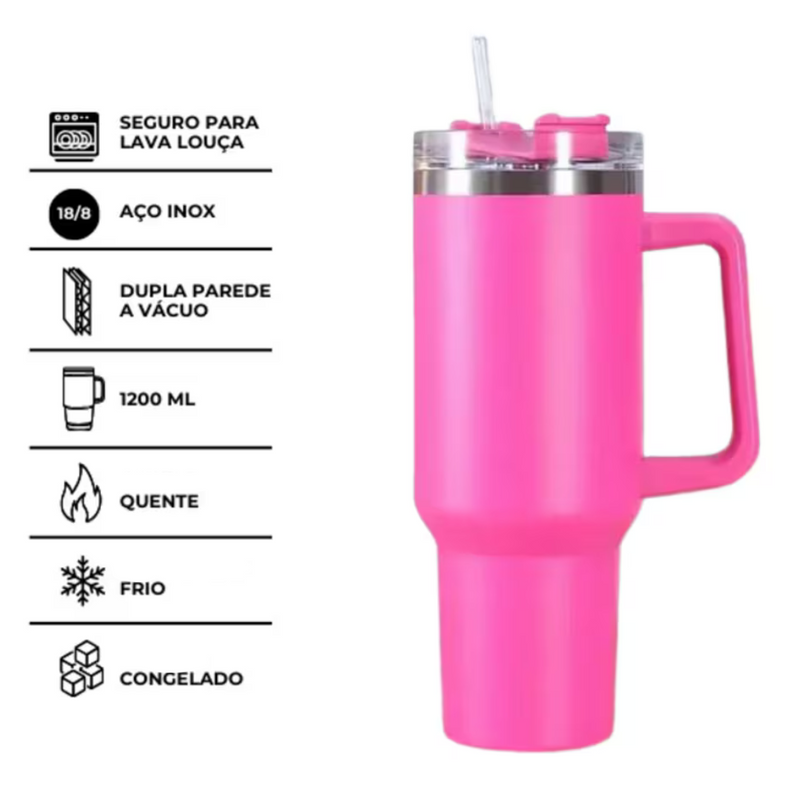 Copo Térmico Quencher 1200ml com Alça e Canudo Pink – Bebidas Sempre na Temperatura Perfeita, Onde Você Estiver