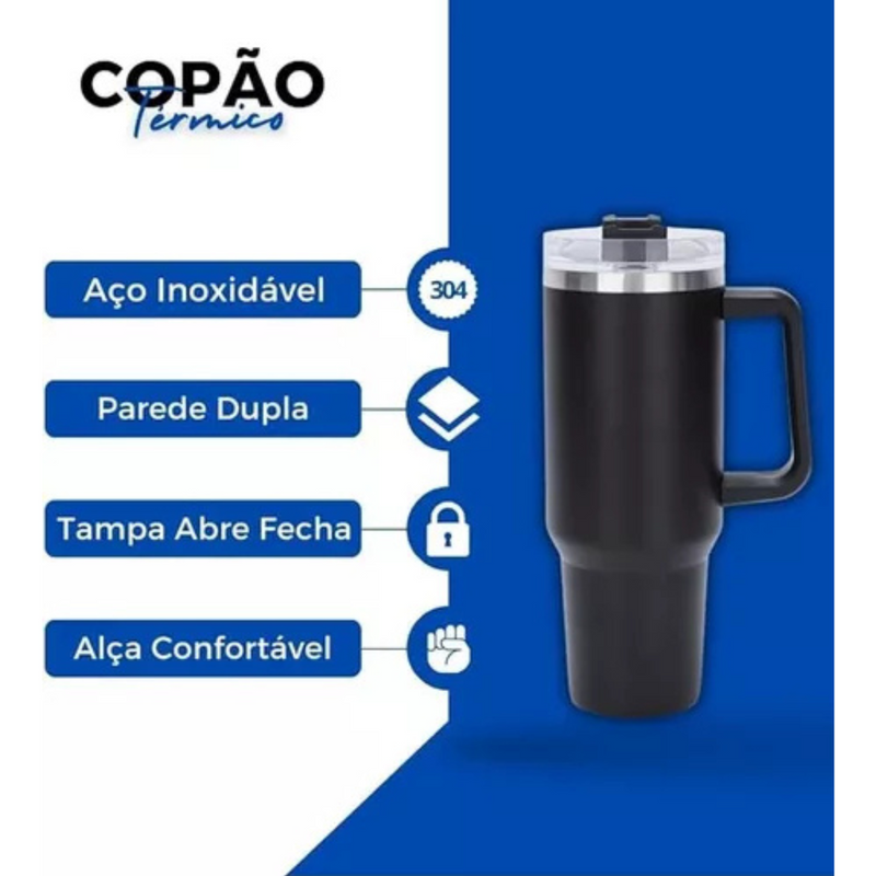 Copo Térmico Quencher 1200ml com Alça e Canudo Preto – Bebidas Sempre na Temperatura Perfeita, Onde Você Estiver