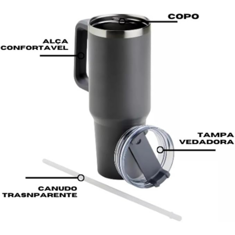 Copo Térmico Quencher 1200ml com Alça e Canudo Preto – Bebidas Sempre na Temperatura Perfeita, Onde Você Estiver