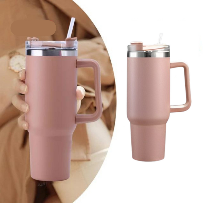 Copo Térmico Quencher 1200ml com Alça e Canudo Rosê – Bebidas Sempre na Temperatura Perfeita, Onde Você Estiver