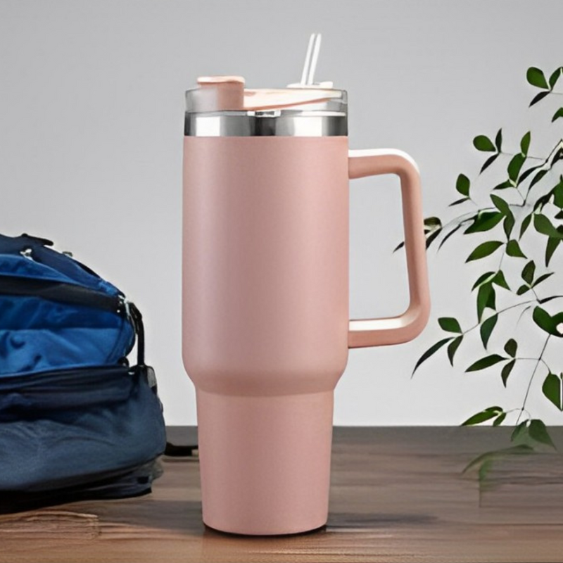Copo Térmico Quencher 1200ml com Alça e Canudo Rosê – Bebidas Sempre na Temperatura Perfeita, Onde Você Estiver