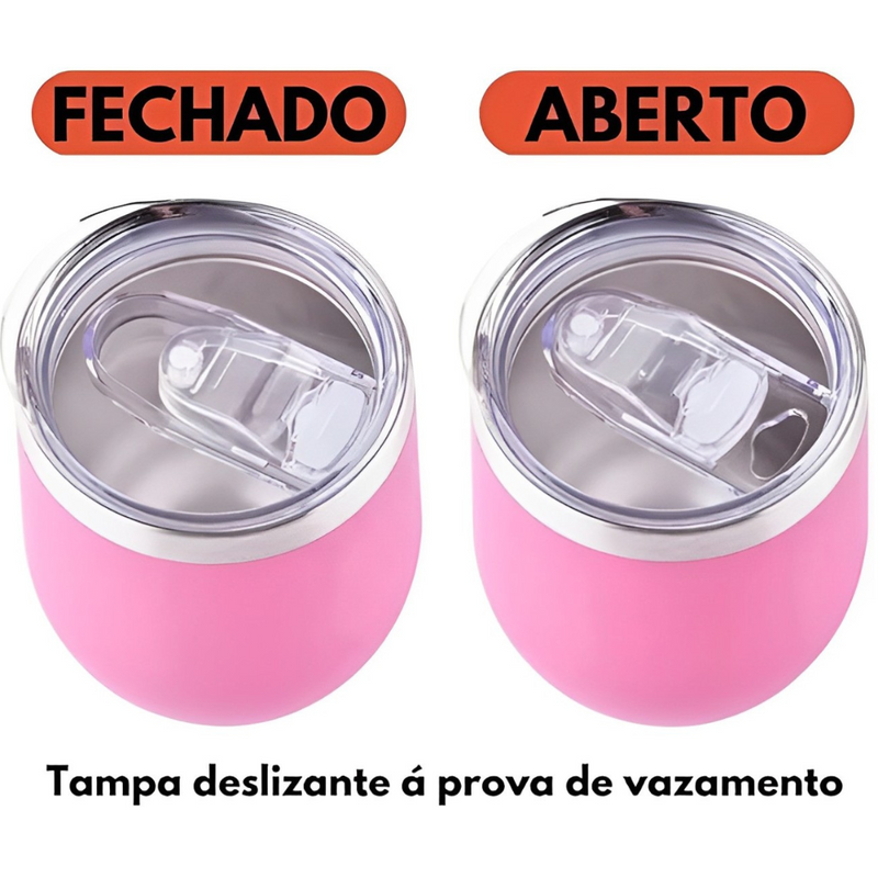 Copo Cuia Térmico Inox com Tampa Antivazamento 360ml – Rosa