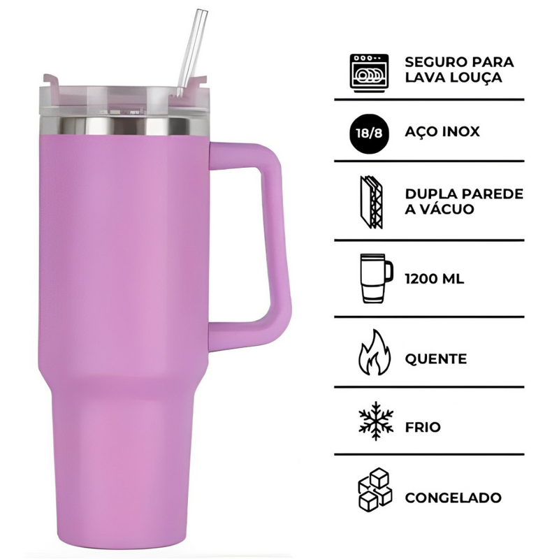 Copo Térmico Quencher 1200ml com Alça e Canudo Lilás – Bebidas Sempre na Temperatura Perfeita, Onde Você Estiver
