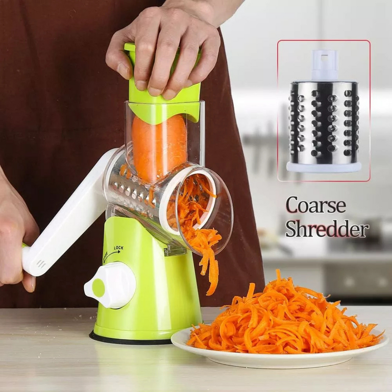 Ralador Fatiador Manual Giratório 3 em 1 Inox – Mais Praticidade, Rapidez e Segurança na Sua Cozinha
