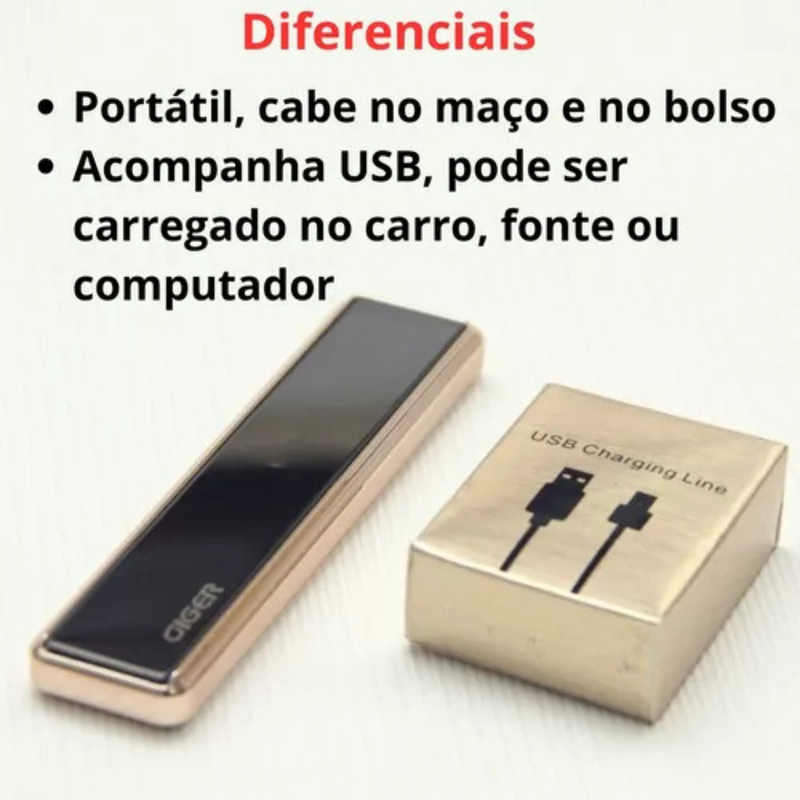 Isqueiro Elétrico com Cabo USB – Sofisticação e Eficiência na Palma da Sua Mão
