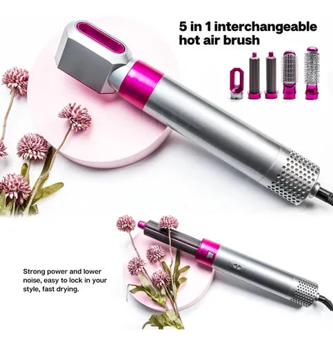 Escova Secadora de Cabelo 5 em 1 Multifuncional Pink – Cabelos Perfeitos em Minutos