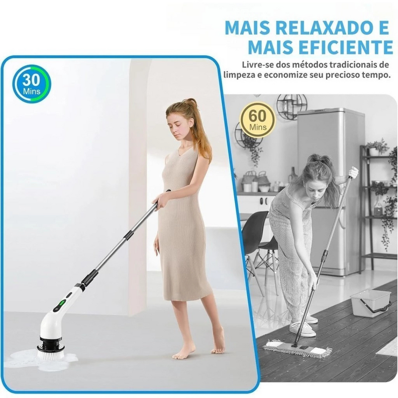 Escova de Limpeza Elétrica Rotativa 9 em 1 – Multiuso, Recarregável e com Cabo Extensível