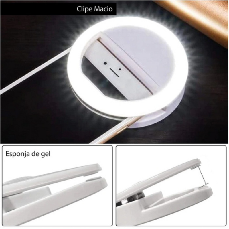 Ring Light Clip Selfie com LED – Iluminação Profissional na Palma da Mão