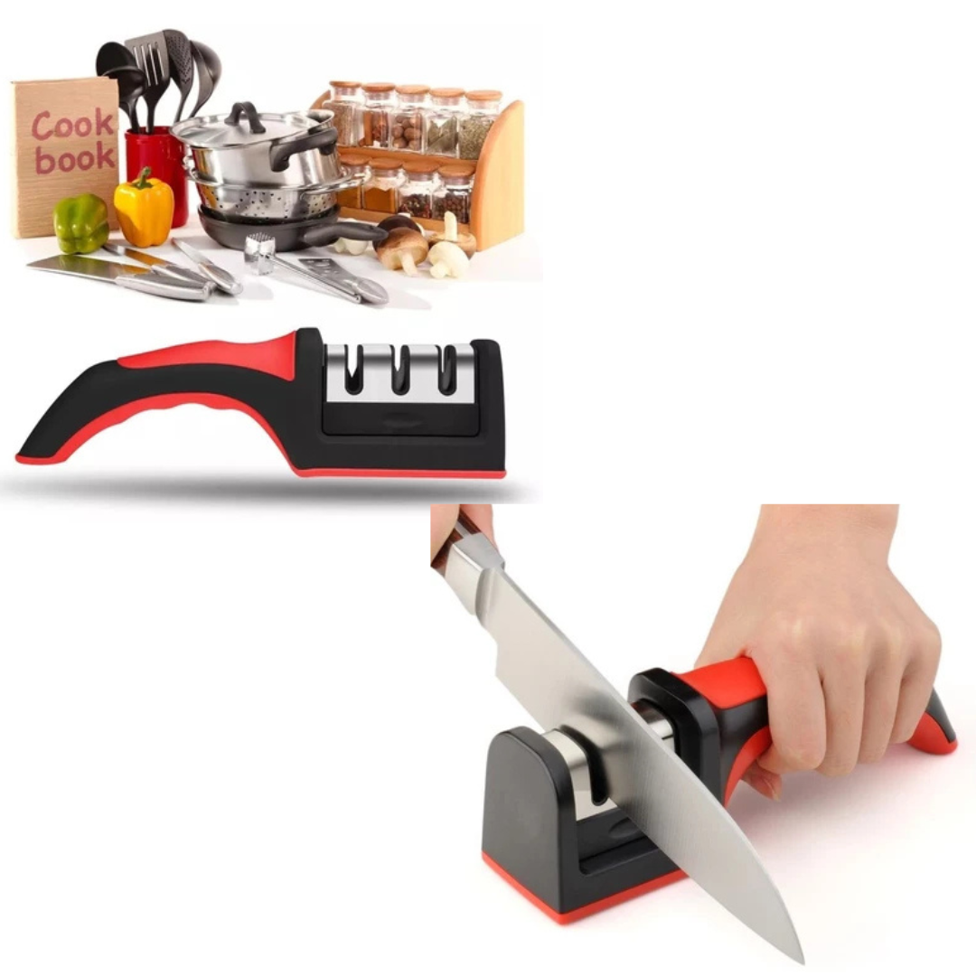 Afiador Amolador de Facas em Aço Inox com 3 Estágios – Linha Profissional