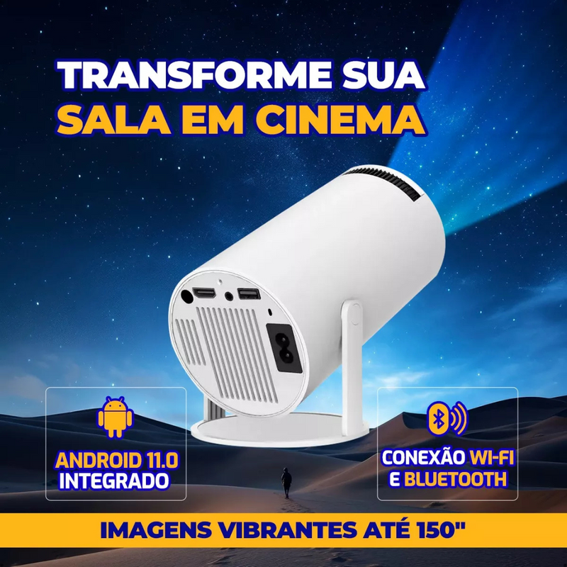 Projetor Portátil HY300 Smart Android 11.0 – Imagem HD e Conectividade Completa