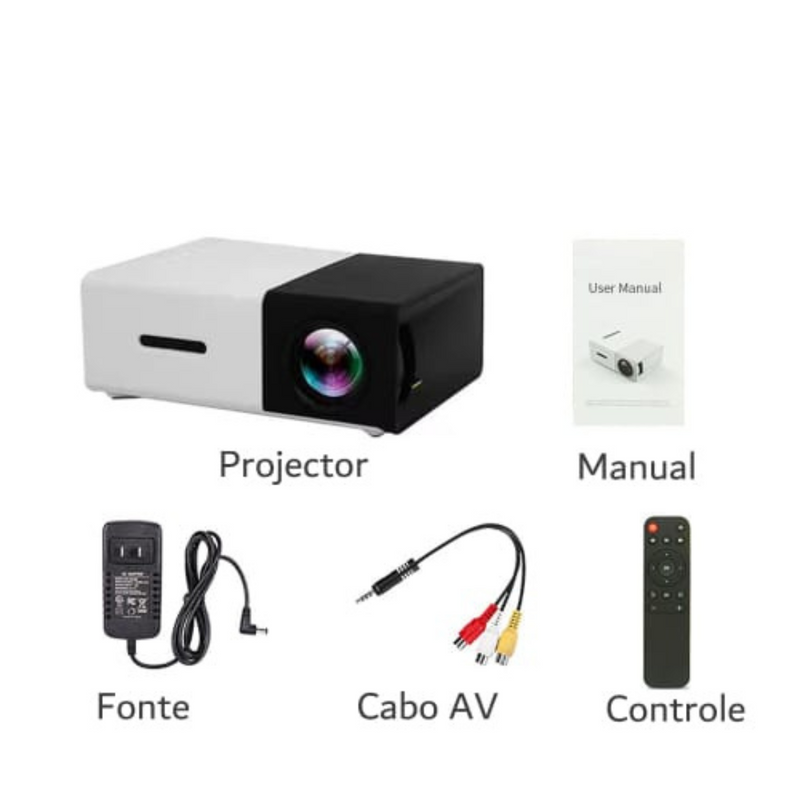 Mini Projetor Portátil LED Preto – Alta Definição em Qualquer Lugar