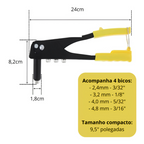 Alicate Rebitador Manual 9,5" com 4 Pontas AR 0102 – Fixação Profissional com Conforto e Alta Performance