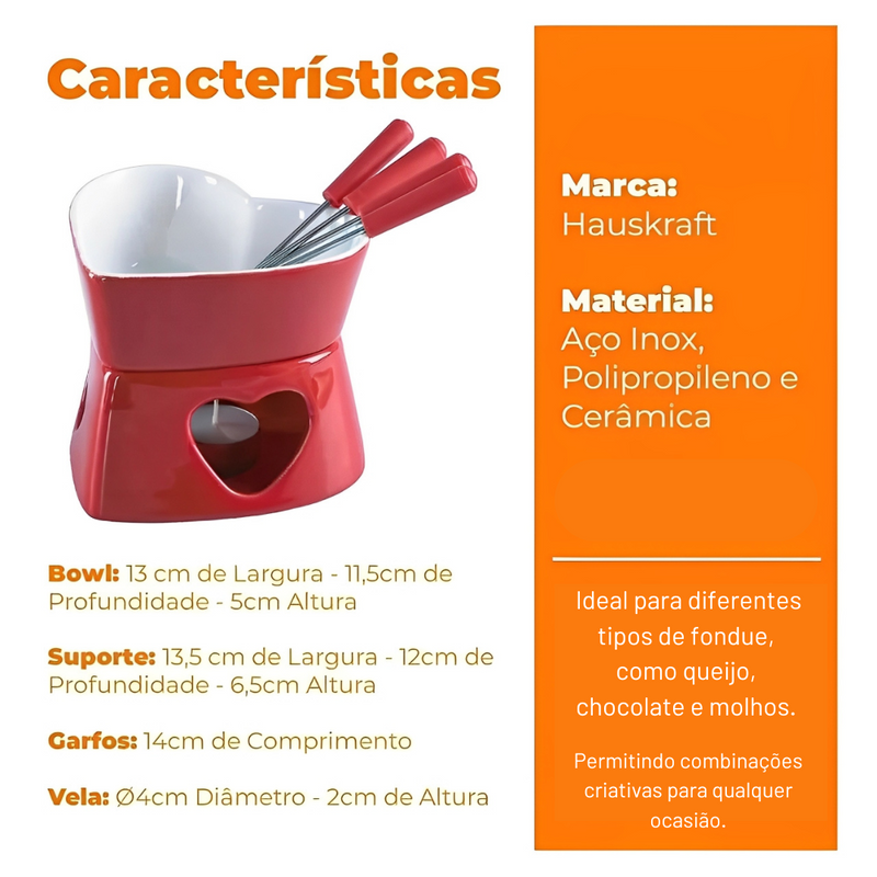 Conjunto Fondue 7 Peças Coração – Delicadeza, Sabor e Encanto em Cada Detalhe