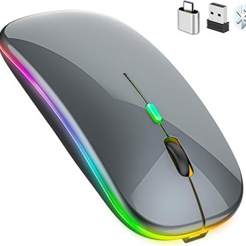 Mouse Sem Fio com Luz LED Cinza – Mobilidade, Praticidade e Estilo em um Só Clique