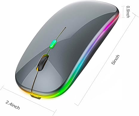Mouse Sem Fio com Luz LED Cinza – Mobilidade, Praticidade e Estilo em um Só Clique