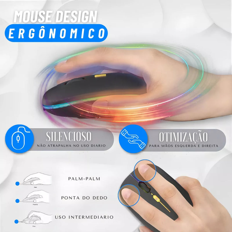 Mouse Sem Fio com Luz LED Preto – Mobilidade, Praticidade e Estilo em um Só Clique