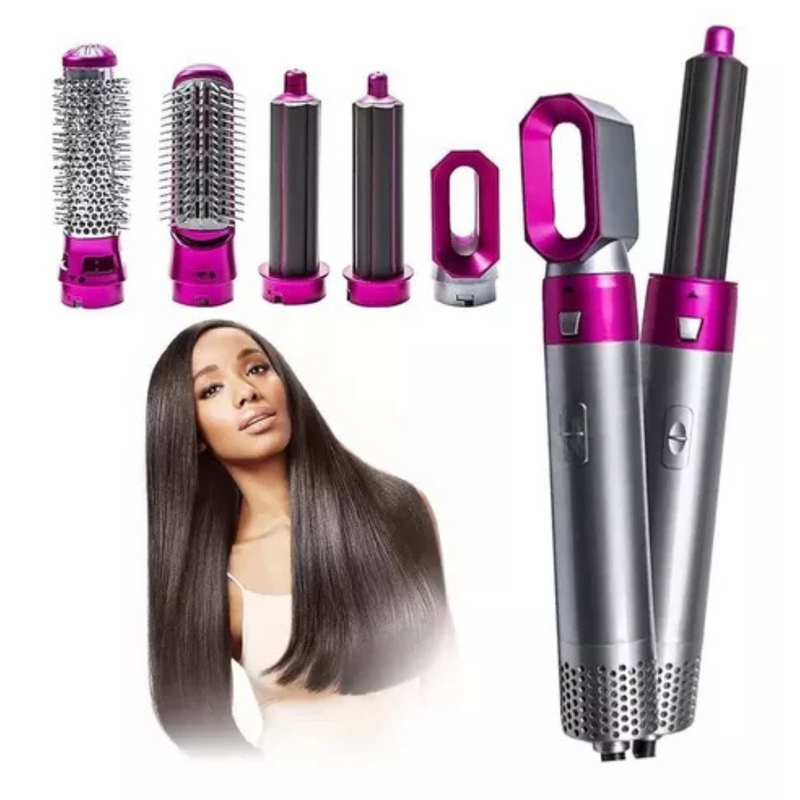 Escova Secadora de Cabelo 5 em 1 Multifuncional Pink – Cabelos Perfeitos em Minutos