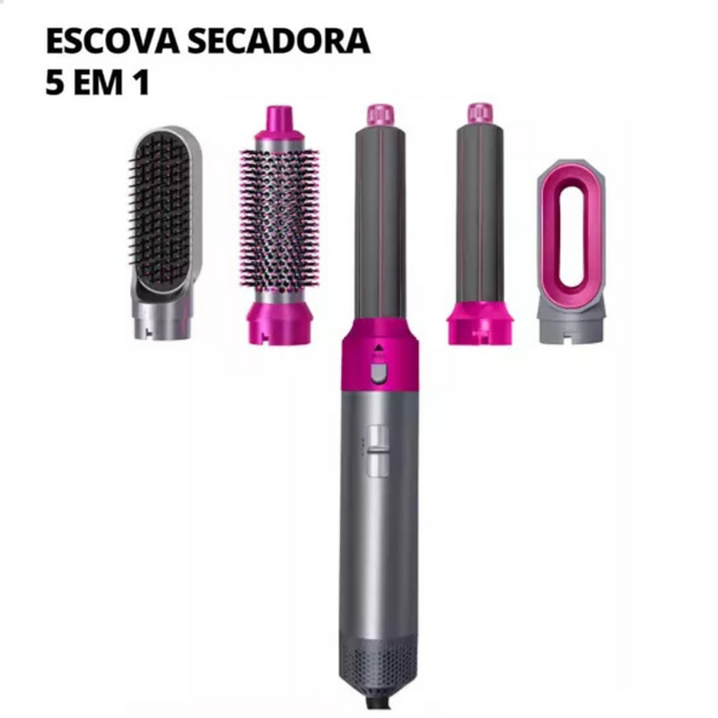 Escova Secadora de Cabelo 5 em 1 Multifuncional Pink – Cabelos Perfeitos em Minutos