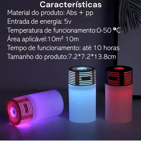 Umidificador de Ar Ultrassônico com LED Preto – Clima Agradável e Estilo na Sua Casa