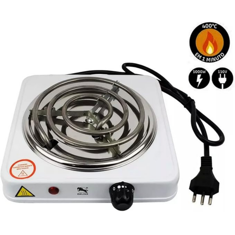 Mini Fogão Elétrico Portátil 1 Boca Branco – Cozinhe Onde Quiser com Eficiência e Segurança