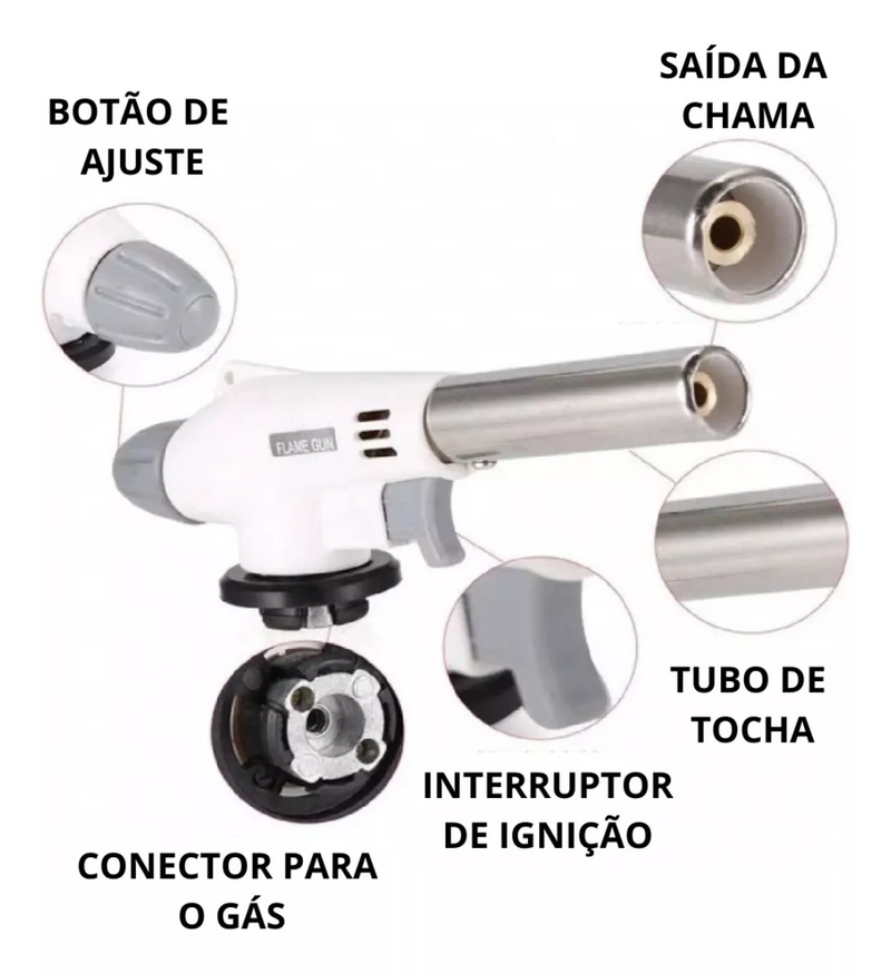 Maçarico Culinário Portátil Profissional Branco BM006 – O Toque Final que Sua Receita Merece