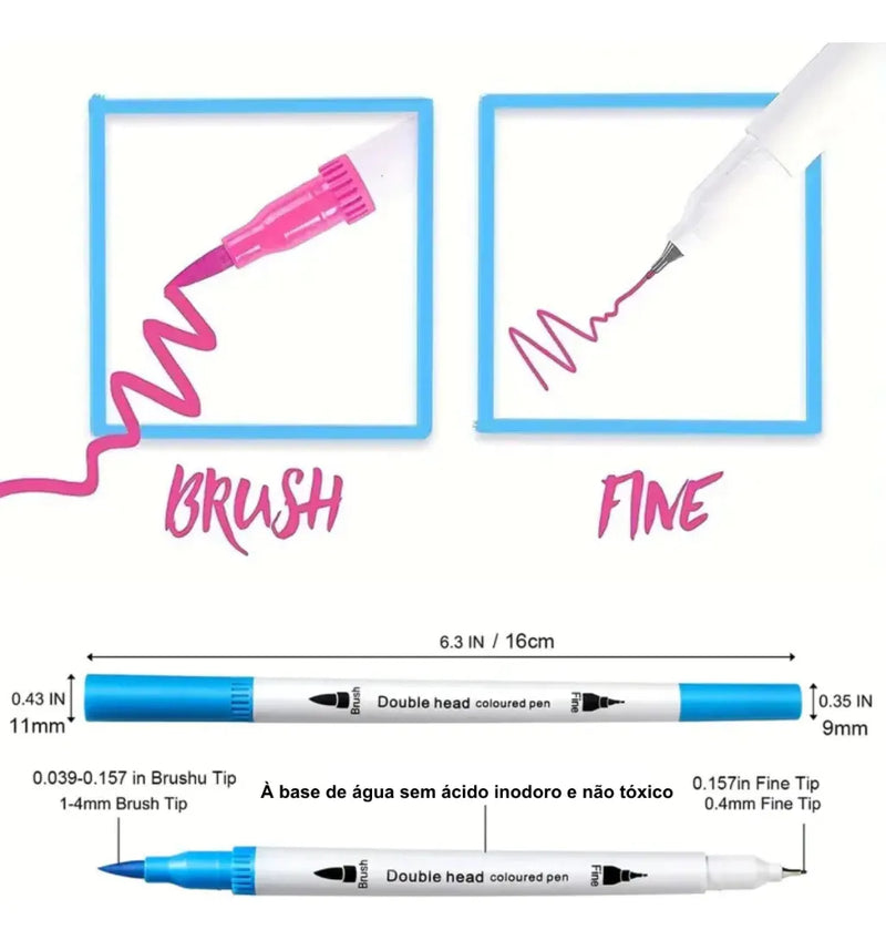 Kit Caneta Ponta Dupla 80 Unidades com Maletinha – Criatividade Sem Limites