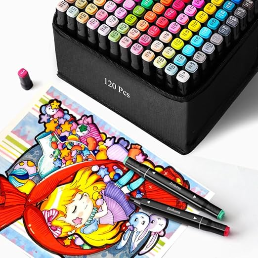 Kit Caneta Colorida Ponta Dupla com Estojo – 120 Cores para Criar Sem Limites