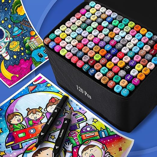 Kit Caneta Colorida Ponta Dupla com Estojo – 120 Cores para Criar Sem Limites