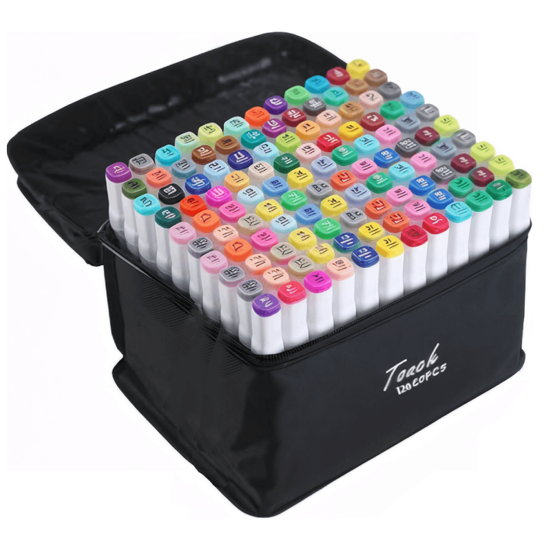 Kit Caneta Colorida Ponta Dupla com Estojo – 120 Cores para Criar Sem Limites