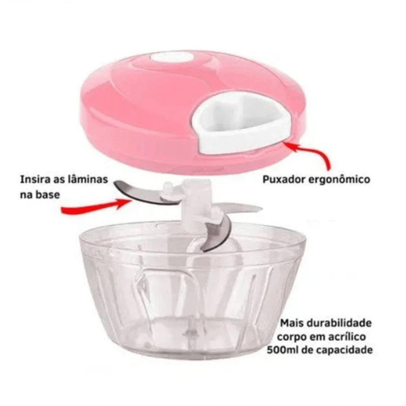 Mini Triturador Processador Manual 500ml com 3 Lâminas – Agilidade e Praticidade na Sua Cozinha