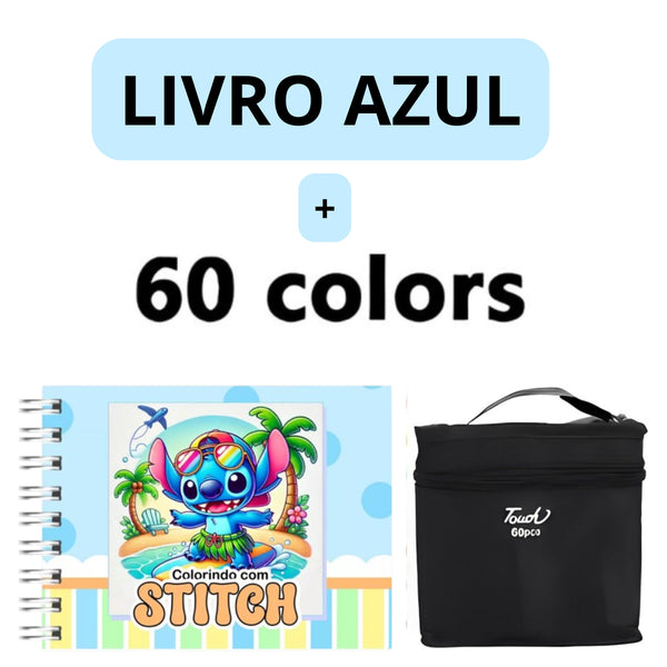 Kit Livro de Colorir + 60 Canetas Dupla Ponta – Tema de Filme (Azul)