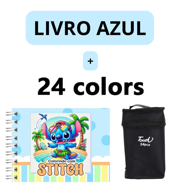 Kit Livro de Colorir + 24 Canetas Dupla Ponta – Tema de Filme (Azul)
