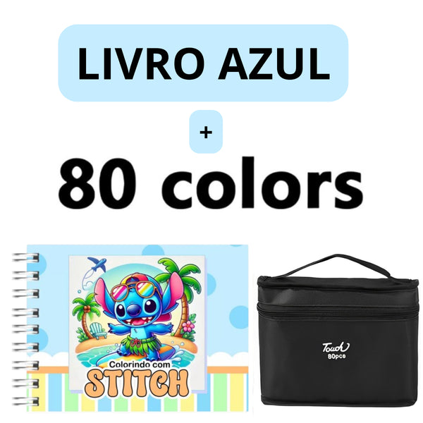 Kit Livro de Colorir + 80 Canetas Dupla Ponta – Tema de Filme (Azul)