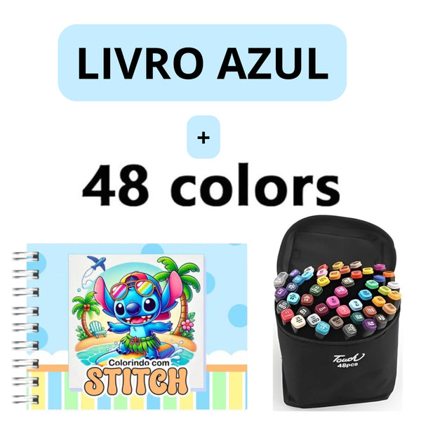 Kit Livro de Colorir + 48 Canetas Dupla Ponta – Tema de Filme (Azul)