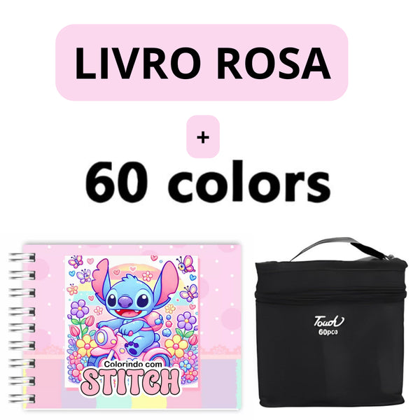 Kit Livro de Colorir + 60 Canetas Dupla Ponta – Tema de Filme (Rosa)