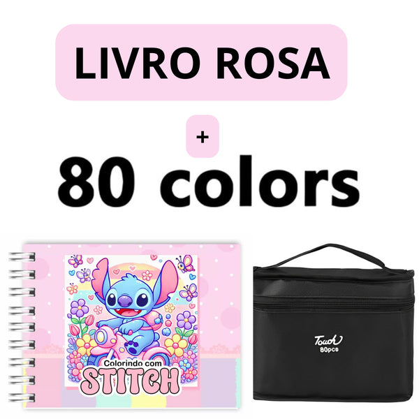 Kit Livro de Colorir + 80 Canetas Dupla Ponta – Tema de Filme (Rosa)