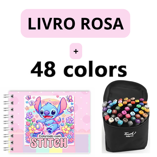 Kit Livro de Colorir + 48 Canetas Dupla Ponta – Tema de Filme (Rosa)