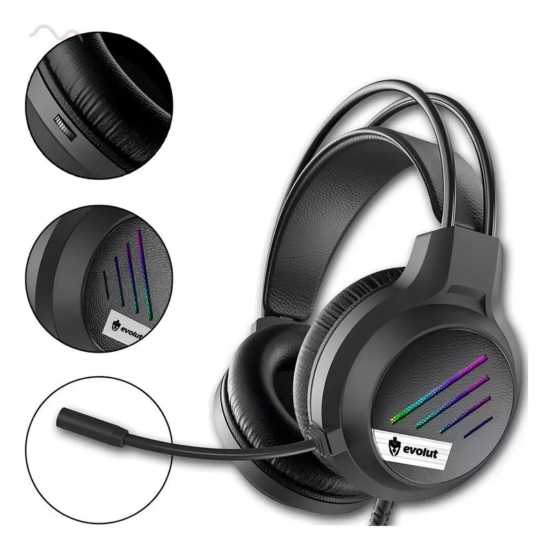 Headset Gamer Evolut Lesh EG-306 RGB Preto – Imersão Total, Desempenho Profissional