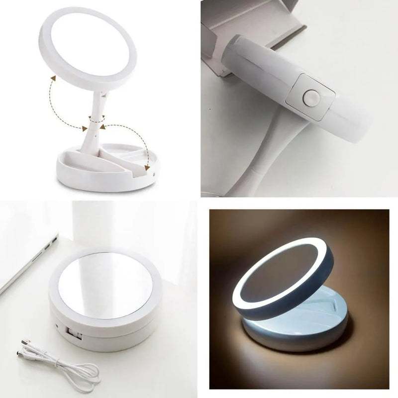 Espelho de Mesa LED Dobrável com Ampliação 10x – Beleza, Iluminação e Praticidade no Seu Ritual Diário