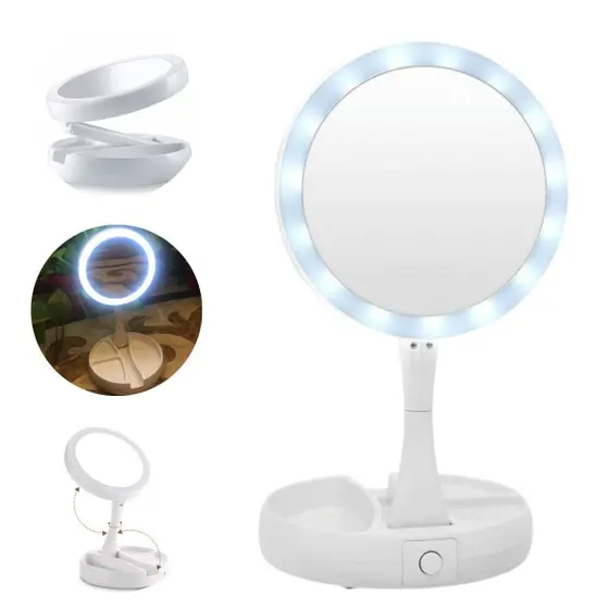 Espelho de Mesa LED Dobrável com Ampliação 10x – Beleza, Iluminação e Praticidade no Seu Ritual Diário