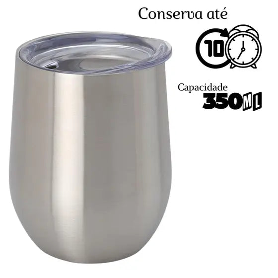 Copo Cuia Térmico Inox com Tampa Antivazamento 360ml – Prata