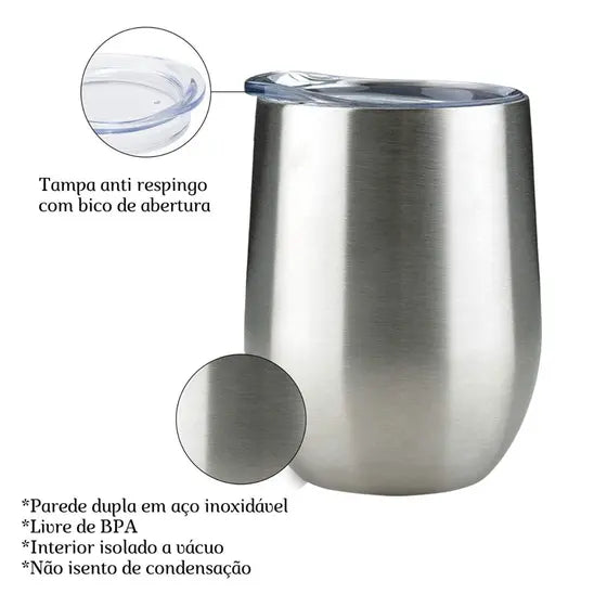 Copo Cuia Térmico Inox com Tampa Antivazamento 360ml – Prata