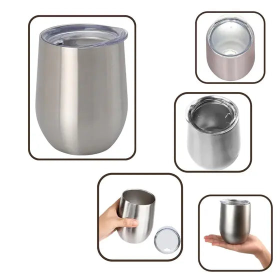 Copo Cuia Térmico Inox com Tampa Antivazamento 360ml – Prata