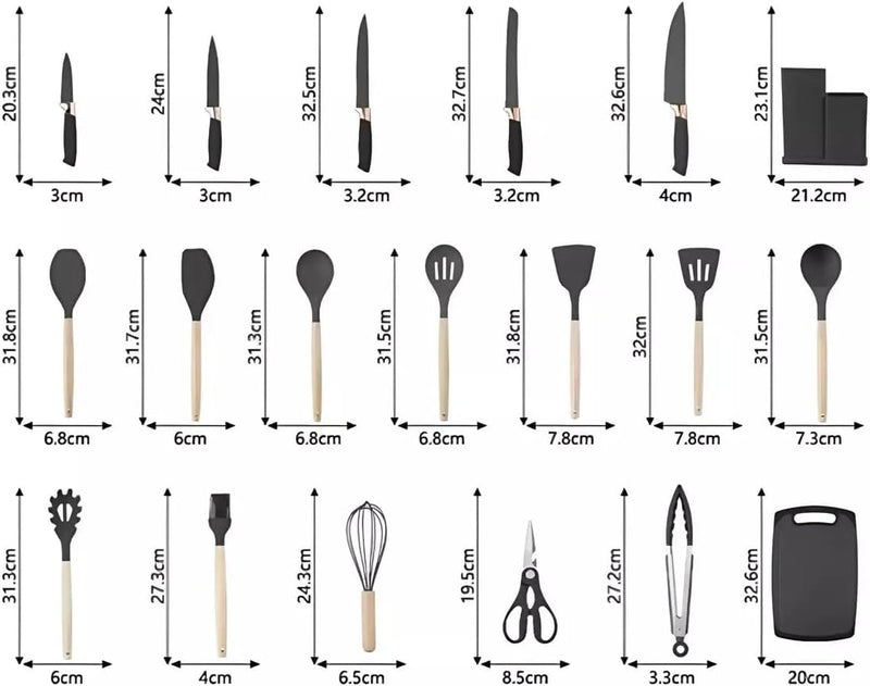 Conjunto de Utensílios de Cozinha Completo 19 Peças – Elegância, Praticidade e Organização em um Só Kit