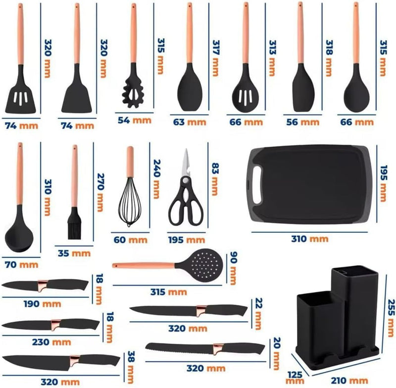 Conjunto de Utensílios de Cozinha Completo 19 Peças – Elegância, Praticidade e Organização em um Só Kit