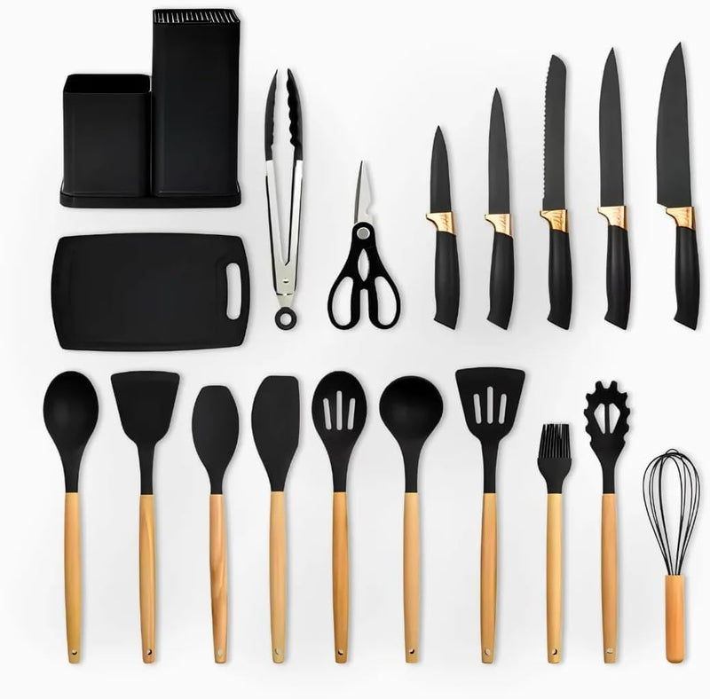 Conjunto de Utensílios de Cozinha Completo 19 Peças – Elegância, Praticidade e Organização em um Só Kit