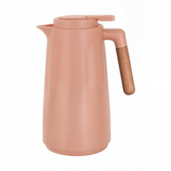 Jarro Garrafa Térmica 1L com Cabo em Madeira – Design Sofisticado, Calor que Dura - Rosa Fosco